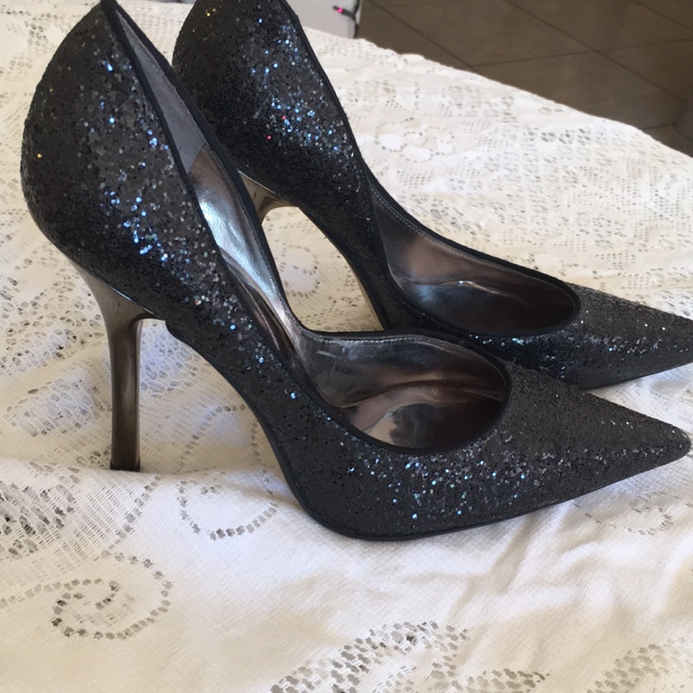 Black Glitter Metallic Guess Heels